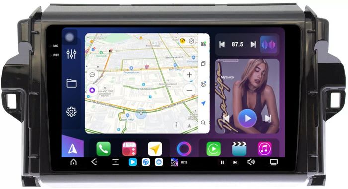 Магнитола для Toyota Fortuner 2015-2022 - FarCar GX3055M монитор 9.5" 2K QLED на Android 14, TS20, 6+128Гб, CarPlay, 4G SIM-слот