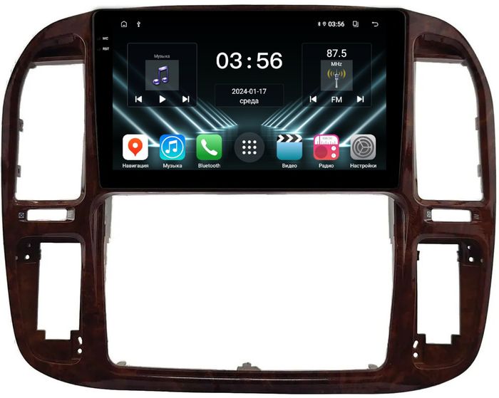 Магнитола для Toyota Land Cruiser 100, Lexus LX470 1998-2002 (кондиционер или климат внизу, рамка дерево) - FarCar DX9-9608F3 монитор 9.5" IPS на Android 13, 4+64Гб, CarPlay