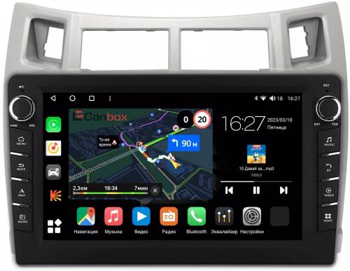 Магнитола для Toyota Vitz 2, Yaris 2 2005-2011 (рамка серебро) - Canbox 9-100 Android 10, ТОП процессор, CarPlay, 4G SIM-слот