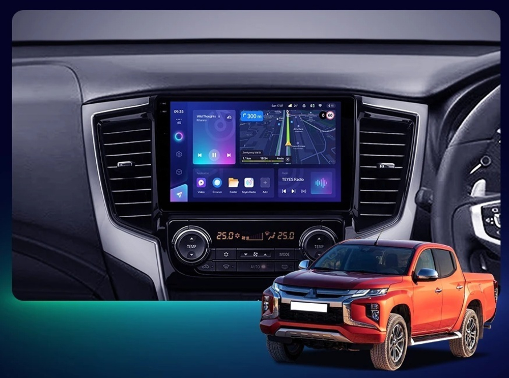 Магнитола для Mitsubishi L200 2019-2024 (правый руль, климат) - Kuberg SF-9308-NPQ QLed, Android 12, TS10, CarPlay, 4G SIM-слот