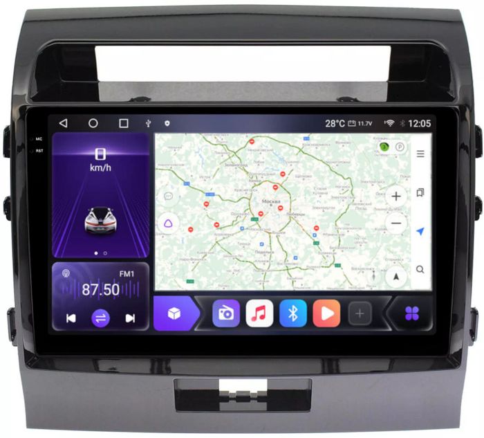 Магнитола для Toyota Land Cruiser 200 2007-2015 (экран климата внизу) - Kuberg OL-1620-1 QLed+2K, Android 12, TS10,  CarPlay, 4G SIM-слот