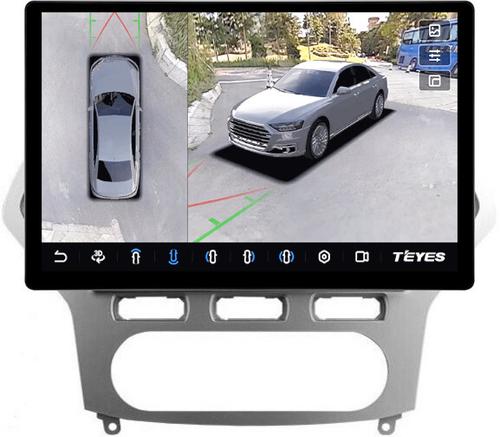 Магнитола для Ford Mondeo 4 2007-2010 (рамка серебро) - Teyes CC3-2K-360 монитор 13" 2K QLED на Android 10, 6Гб+128Гб, CarPlay, 4G SIM-слот, 4 камеры в комплекте