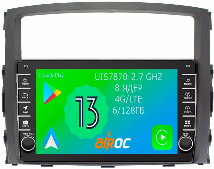Магнитола для Mitsubishi Pajero 4 2006-2022 - Airoc AB-2603 (кнопки и крутилки), Android 13, Быстрая, SIM-слот, CarPlay