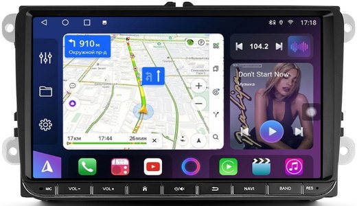 Магнитола для Volkswagen T5, T6, Tiguan, Passat, Polo, Jetta, Amarok, Golf и др., Skoda Fabia, Rapid - FarCar TG818 на Android 12, QLED, 8 ядер (TS18), 3+32Гб, CarPlay, 4G SIM-слот