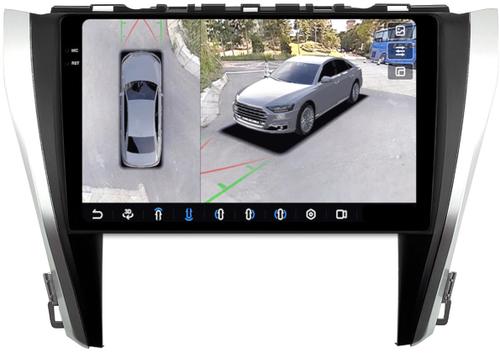 Магнитола для Toyota Camry 55 2014-2018 (рамка серебристо-черная) - FarCar BX10-360-7044B монитор 10.36" 2K QLED на Android 13, 6Гб+128Гб, CarPlay, 4G SIM-слот, 4 камеры в комплекте