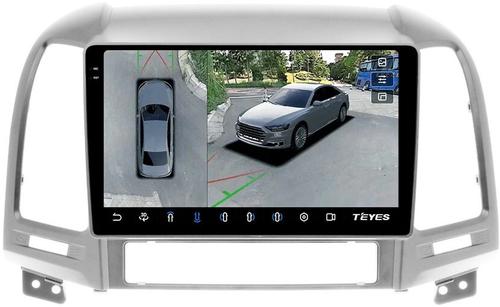 Магнитола для Hyundai Santa Fe 2 CM 2006-2012 (рамка серебро) - Teyes CC3-2K-360 на Android 10, 2K QLED, 6Гб+128Гб, CarPlay, 4G SIM-слот, 4 камеры в комплекте