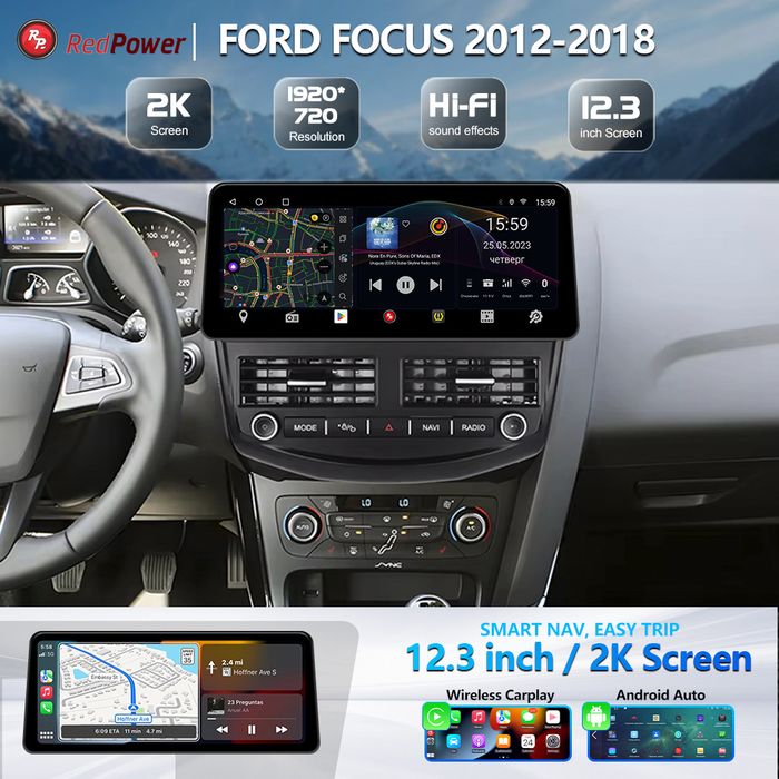 Магнитола для Ford Focus 3 2011-2019 - Redpower 85150XLB монитор 12.3" QLED в стиле BMW, Android 14, Быстрейшая, CarPlay, 4G SIM-слот
