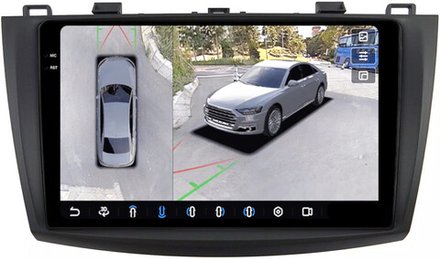 Магнитола для Mazda 3 BL, Axela 2009-2013 - FarCar BX034M-360 монитор 9.5" 2K QLED на Android 13, 6Гб+128Гб, CarPlay, 4G SIM-слот, 4 камеры в комплекте
