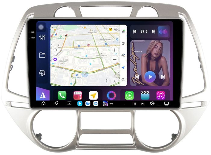 Магнитола для Hyundai i20 2009-2012 (климат) - FarCar GX3244M монитор 9.5" 2K QLED на Android 14, TS20, 6+128Гб, CarPlay, 4G SIM-слот