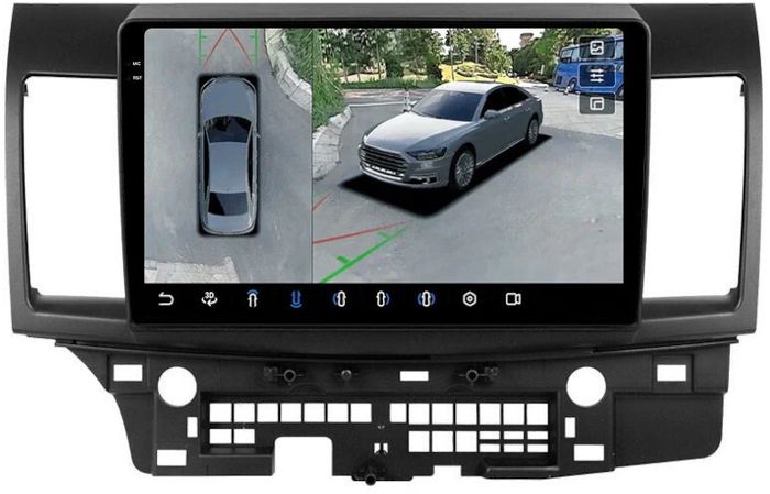 Магнитола для Mitsubishi Lancer X 2007-2016 (рамка 10) - FarCar BX037M-360 монитор 10.36" 2K QLED на Android 13, 6Гб+128Гб, CarPlay, 4G SIM-слот, 4 камеры в комплекте