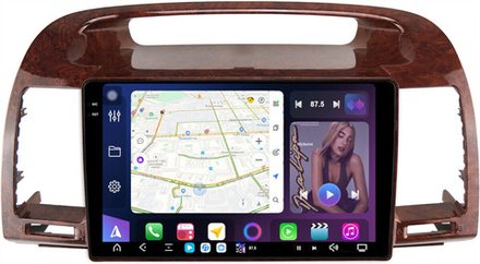 Магнитола для Toyota Camry 30 2001-2006 (рамка дерево 1) - FarCar GX3020M монитор 9.5" 2K QLED на Android 14, TS20, 6+128Гб, CarPlay, 4G SIM-слот