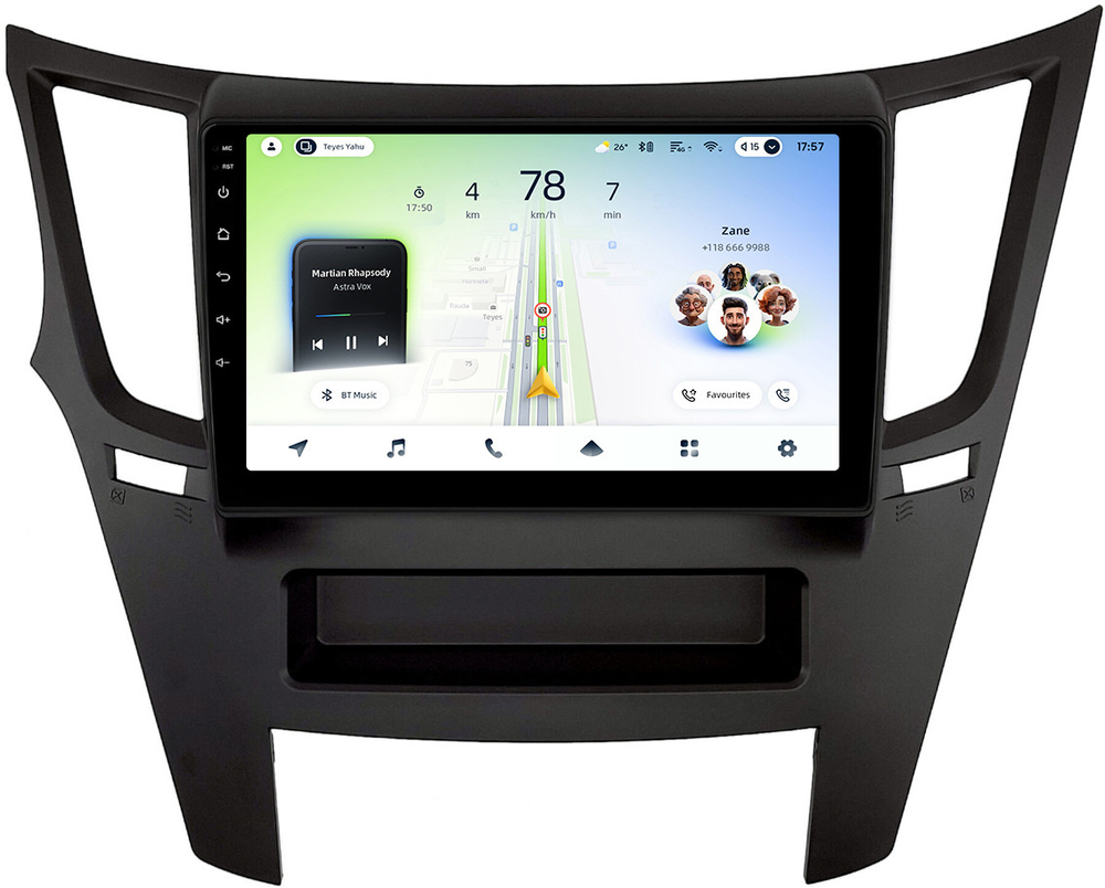 Магнитола для Subaru Legacy 5, Outback 4 2009-2014 (левый руль, рамка черная) - Teyes CC4L монитор 9" IPS на Android 14, Snapdragon 662, CarPlay, 4G SIM-слот