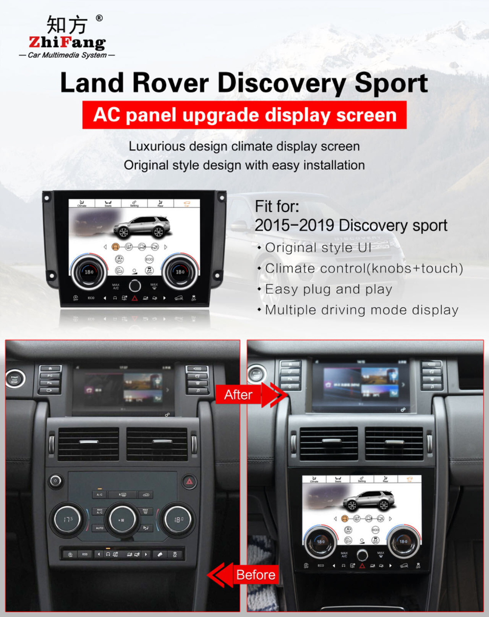 Сенсорная панель климата для Land Rover Discovery Sport 2017-2019 - Kuberg ZF-2005 с 10" экраном LCD/ЖК без отверстия под CD