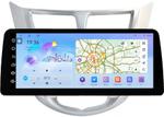 Магнитола для Hyundai Solaris 1 2010-2016 (рамка серебро) - FarCar монитор 12.3" 2K QLED на Android 14, Быстрая, CarPlay, 4G SIM-слот