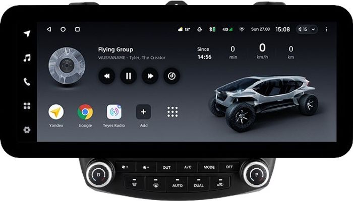 Магнитола для Honda Accord 7 2003-2008 (рамка вниз) - Teyes LUX ONE ROUND монитор 12.3" 2K QLED на Android 10, Быстрая, CarPlay, 4G SIM-слот