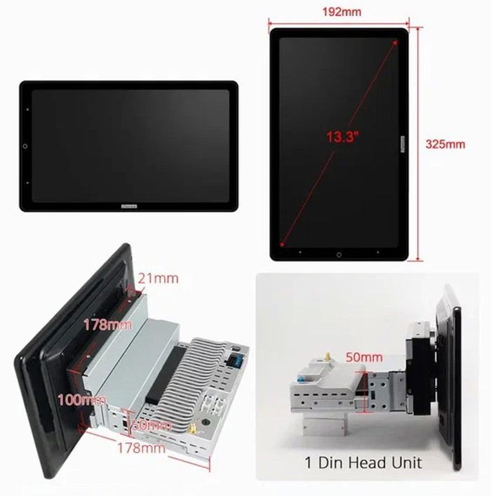 1DIN магнитола - Kuberg OL-1032-1D-D поворотный монитор 13.3" на Android 10, Быстрая, 4G-SIM-слот