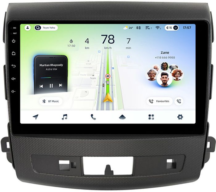 Магнитола для Mitsubishi Outlander XL, Peugeot 4007, Citroen C-Crosser (перфорированная рамка) - Teyes CC4L-DTS монитор 9" IPS на Android 14, Быстрая, Snapdragon 662, CarPlay, 4G SIM-слот