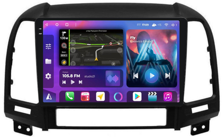 Магнитола для Hyundai Santa Fe 2 CM 2006-2012 (рамка черная) - FarCar BM008M-2K монитор 9.5" 2K QLED на Android 14, TS10, 4+32Гб, CarPlay, 4G SIM-слот
