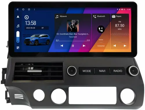 Магнитола для Honda Civic 8 4d 2005-2012 седан - Canbox H-Line 2059 монитор 12.3" QLED в стиле Audi на Android 10, ТОП-процессор, CarPlay, 4G SIM-слот