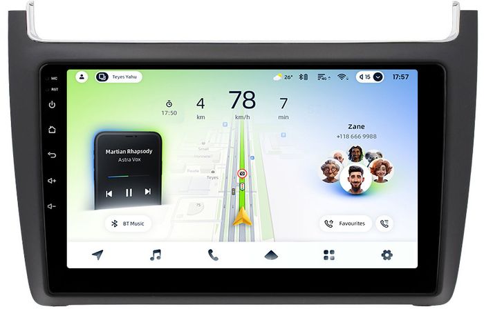 Магнитола для Volkswagen Polo 5 2009-2020 (рамка черная матовая) - Teyes CC4L монитор 9" IPS на Android 14, Snapdragon 662, CarPlay, 4G SIM-слот