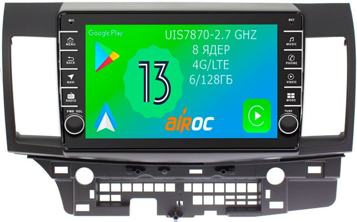Магнитола для Mitsubishi Lancer X 2007-2016 - Airoc AB-2612 (кнопки и крутилки), Android 13, Быстрая, SIM-слот, CarPlay