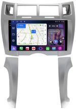 Магнитола для Toyota Vitz 2, Yaris 2 2005-2011 (рамка серебро тип 2) - FarCar S400-TS18 монитор 9.5" QLED на Android 14, CarPlay, 4G SIM-слот