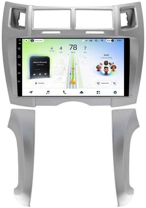 Магнитола для Toyota Vitz 2, Yaris 2 2005-2011 (рамка серебро тип 2) - Teyes CC4L монитор 9" IPS на Android 14, Snapdragon 662, CarPlay, 4G SIM-слот