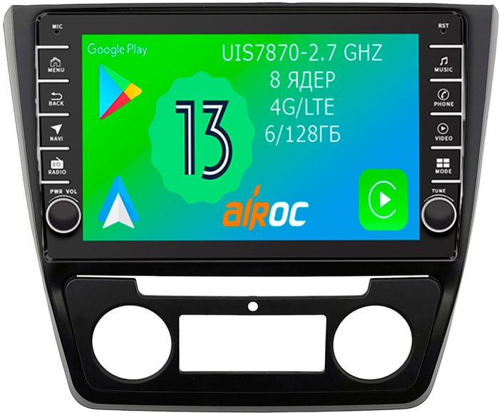 Магнитола для Skoda Yeti 2009-2018 (кондиционер) - Airoc AB-3204 (кнопки и крутилки), Android 13, Быстрая, SIM-слот, CarPlay