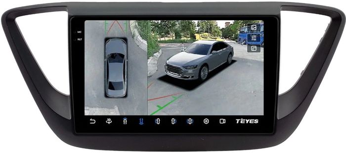 Магнитола для Hyundai Solaris 2 2017-2022 / Solaris HS (без штатной КЗВ, рамка черная матовая) - Teyes CC3-2K-360 на Android 10, Быстрая, 2K QLED, CarPlay, 4G SIM-слот, 4 камеры в комплекте