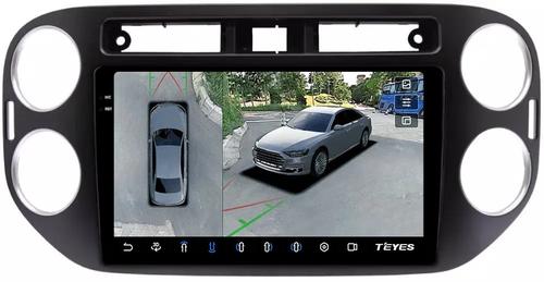 Магнитола для Volkswagen Tiguan 1 2011-2016 (аварийка прямоугольная, рамка чёрная) - Teyes CC3-2K-360 на Android 10, 2K QLED, 6Гб+128Гб, CarPlay, 4G SIM-слот, 4 камеры в комплекте