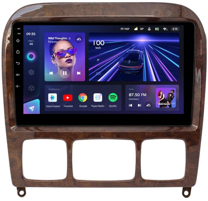 Магнитола для Mercedes-Benz S W220 1998-2005 (рамка дерево) - Teyes CC3 монитор 9" QLED на Android 10, Быстрая, CarPlay, 4G SIM-слот