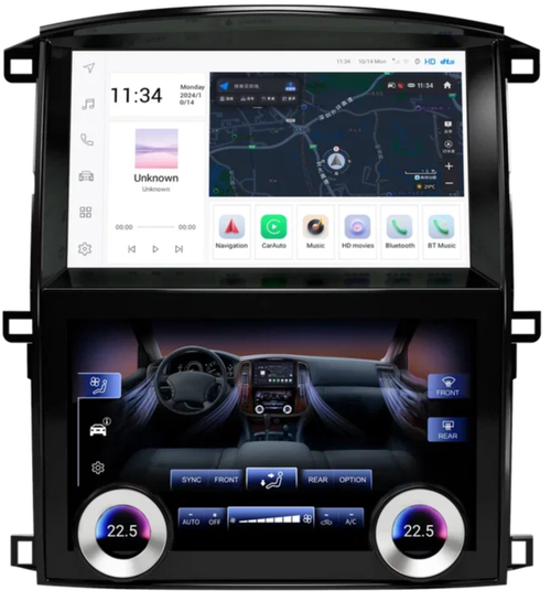 Магнитола для Toyota Land Cruiser 100, Lexus LX470 2002-2007 (любая комплектация) - Kuberg ZF-9001-GE вертикальный экран в стиле "Тесла" на Android 13, 8Гб+128Гб, CarPlay, 4G SIM-слот