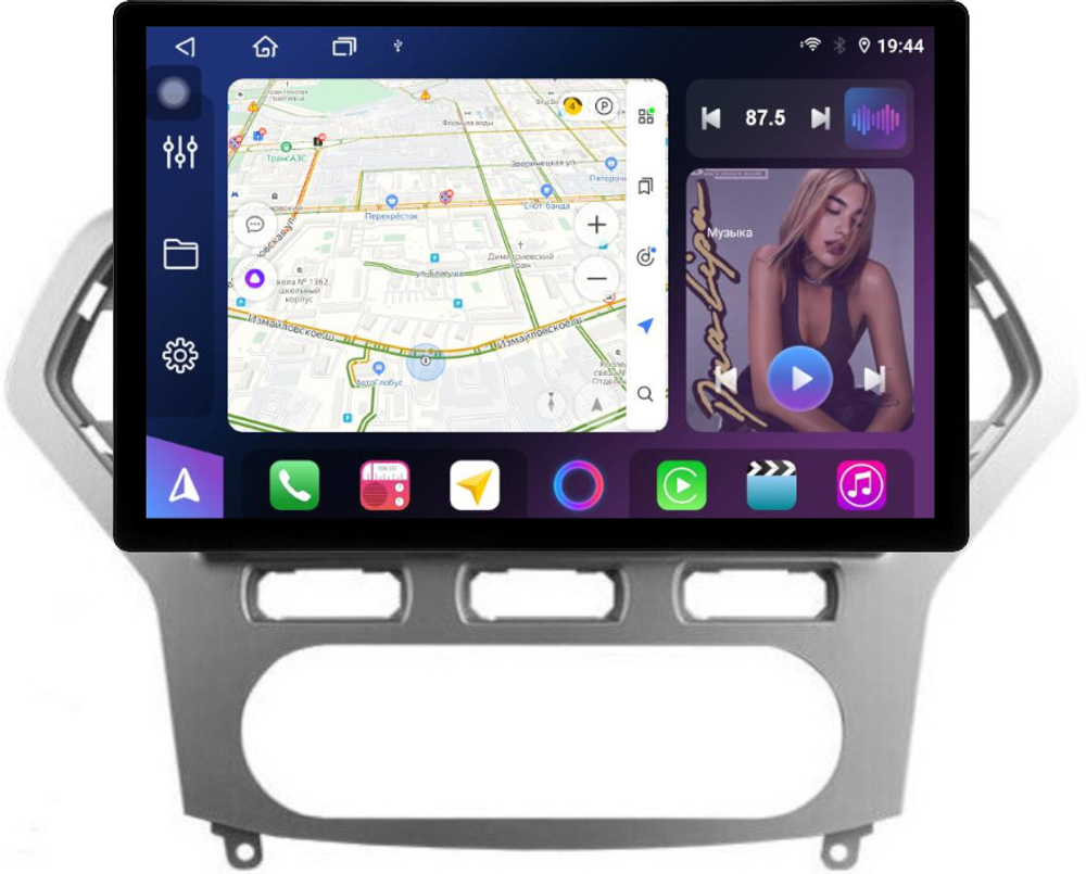 Магнитола для Ford Mondeo 4 2007-2010 (рамка серебро) - FarCar BX877 монитор 13" 2K QLED на Android 13, TS10, 6+128, CarPlay, 4G SIM-слот