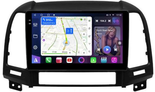 Магнитола для Hyundai Santa Fe 2 CM 2006-2012 (рамка черная) - FarCar 008M монитор 9.5" QLED на Android 14, TS18, CarPlay, 4G SIM-слот
