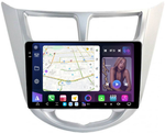 Магнитола для Hyundai Solaris 1 2010-2016 (рамка серебро) - FarCar XXL067M монитор 9.5" 2K QLED на Android 14, TS20, 8+256Гб, CarPlay, 4G SIM-слот