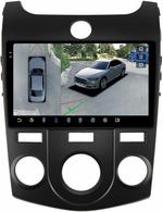 Магнитола для KIA Cerato 2 2008-2013 (кондиционер, рамка черная) - FarCar BX038M-360 монитор 9.5" 2K QLED на Android 13, Быстрая, CarPlay, 4G SIM-слот, 4 камеры в комплекте