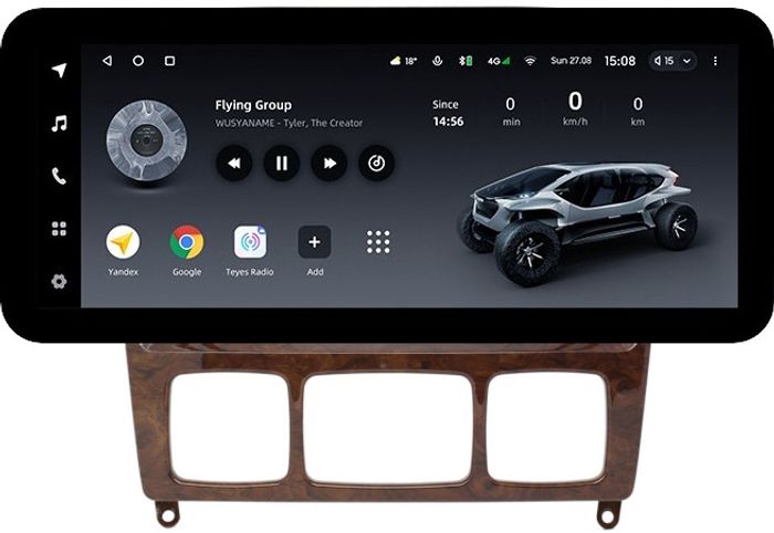 Магнитола для Mercedes-Benz S W220 1998-2005 (рамка дерево) - Teyes LUX ONE ROUND монитор 12.3" 2K QLED на Android 10, Быстрая, CarPlay, 4G SIM-слот