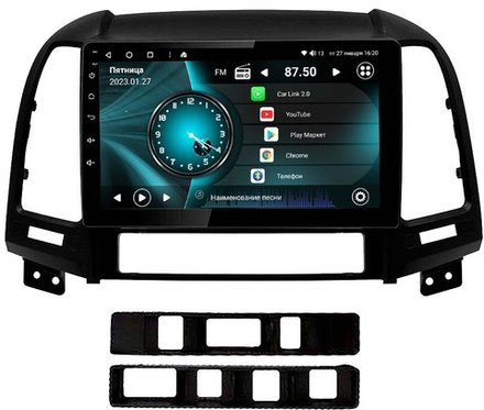 Магнитола для Hyundai Santa Fe 2006-2012 (рамка черная) - Vaycar VA23-0008 на Android 13, 8-ядер, 2Гб-32Гб, 4G SIM-слот