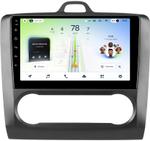 Магнитола для Ford Focus 2 2004-2011 (климат, рамка черная) - Teyes CC4L монитор 9" IPS, Android 14, Быстрая, Snapdragon 662, CarPlay, 4G SIM-слот