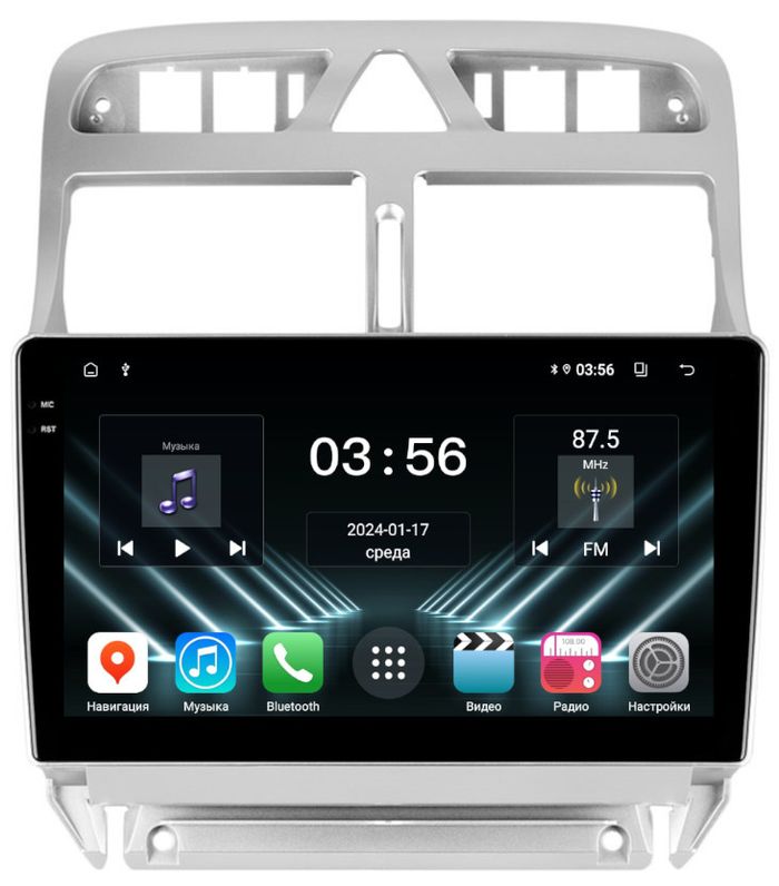 Магнитола для Peugeot 307 2001-2008 - FarCar DX017M монитор 9.5" IPS на Android 13, 4+64Гб, CarPlay