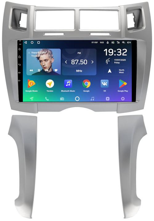 Магнитола для Toyota Vitz 2, Yaris 2 2005-2011 (рамка серебро тип 2) - Teyes CC2 PLUS на Android 10, ТОП процессор, 4Гб+64Гб, 4G SIM-слот