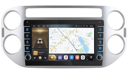 Магнитола для Volkswagen Tiguan 1, Golf Plus (любая аварийка, рамка серебро) - Kuberg OL-9908-1 Android 12, TS10, CarPlay, 4G SIM-слот
