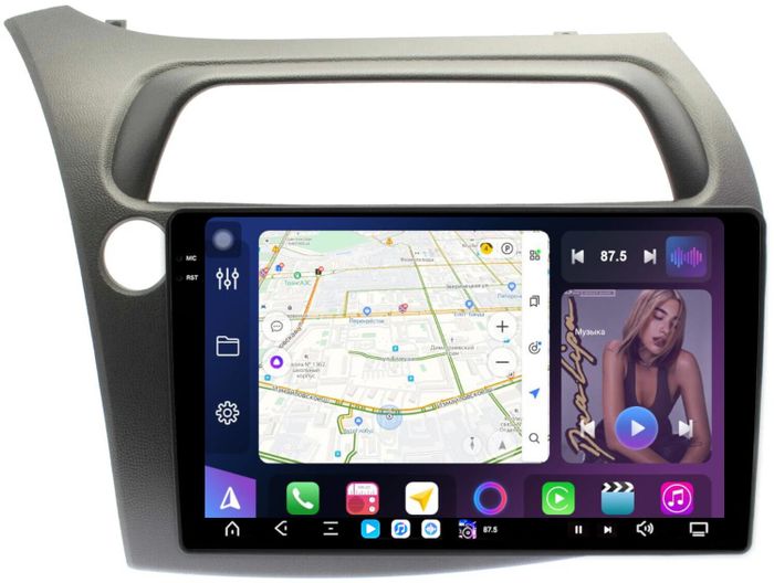 Магнитола для Honda Civic 8 хэтчбэк 2006-2011 левый руль - FarCar XXL3233M монитор 9.5" 2K QLED на Android 14, TS20, 8+256Гб, CarPlay, 4G SIM-слот