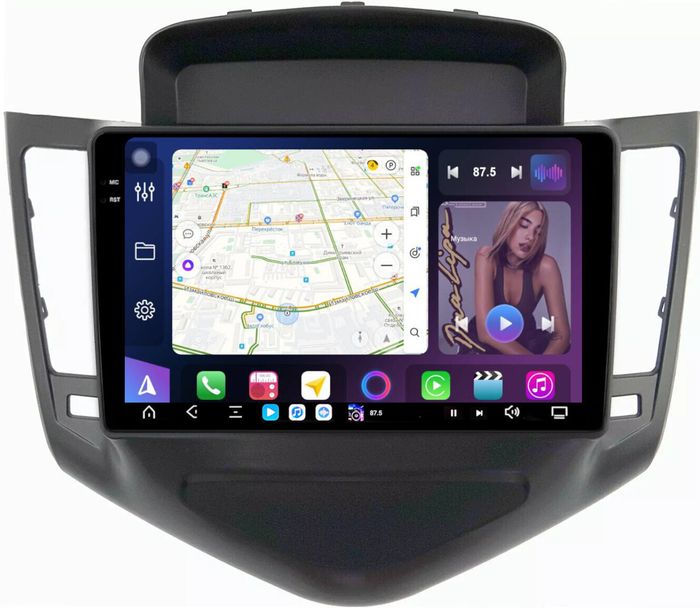Магнитола для Chevrolet Cruze 1 2009-2012 (рамка черная) - FarCar GX045M монитор 9.5" 2K QLED на Android 14, TS20, 6+128Гб, CarPlay, 4G SIM-слот