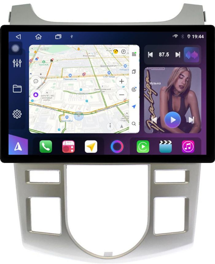 Магнитола для KIA Cerato 2 2008-2013 (климат, рамка серебро) - FarCar BX877 монитор 13" 2K QLED на Android 13, Быстрая, CarPlay, 4G SIM-слот