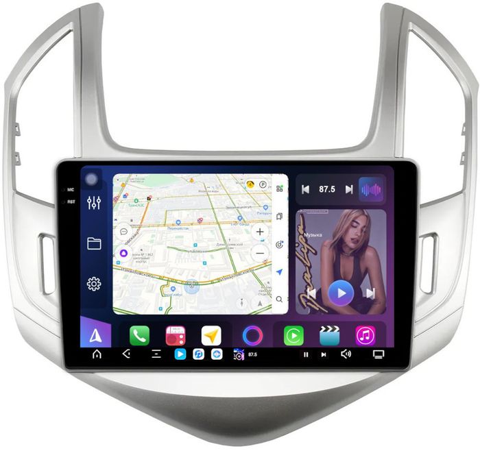 Магнитола для Chevrolet Cruze 1 2012-2015 (рамка серебро) - FarCar GX261M монитор 9.5" 2K QLED на Android 14, TS20, 6+128Гб, CarPlay, 4G SIM-слот