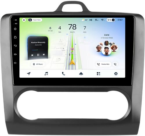 Магнитола для Ford Focus 2 2004-2011 (климат, рамка черная) - Teyes CC4L монитор 9" IPS, Android 14, Быстрая, Snapdragon 662, CarPlay, 4G SIM-слот