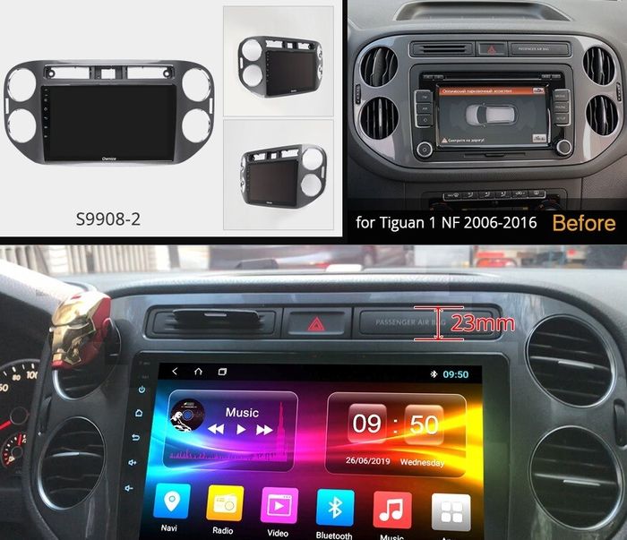 Магнитола для Volkswagen Tiguan 2011-2017 (рамка серая) - Kuberg OL-9908-2 QLed, Android 12, TS10, CarPlay, 4G SIM-слот