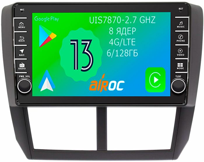 Магнитола для Subaru Forester, Impreza 2008-2013 - Airoc AB-3403 (кнопки и крутилки), Android 13, Быстрая, SIM-слот, CarPlay