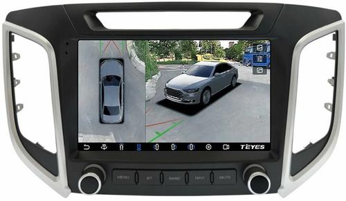 Магнитола для Hyundai Creta 1 2016-2021 (без штатной КЗВ, рамка с крутилками) - Teyes CC3-2K-360 монитор 9.5" 2K QLED на Android 10, 6Гб+128Гб, CarPlay, 4G SIM-слот, 4 камеры в комплекте